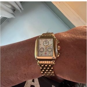Michele 18k Gold tone deco watch